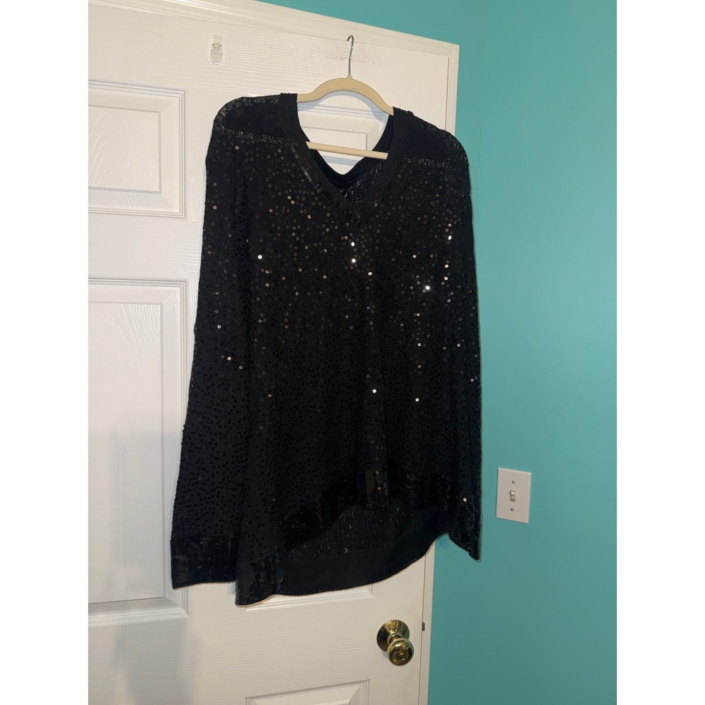 Colleen Lopez My Favorite Things Black Sequin V-Neck Sweater Long Sleeve Plus 3X